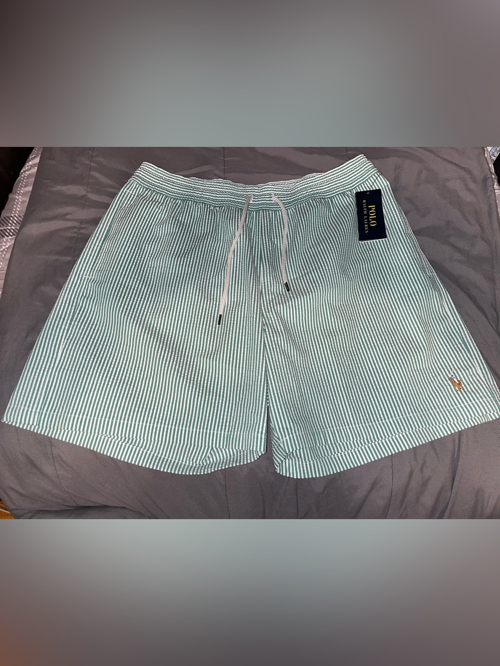 Ralph Lauren Green & White Striped Seersucker Athletic Shorts